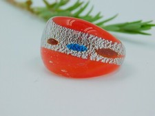 Silver Foiled Italian Murano Venetian Glass Multicolored Galatians Ring US"5.25