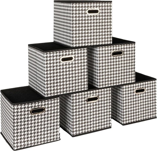 Storage Cube Bins, 6 Piece Set, Strong Poly-Woven Fabric, Chipboard Sides