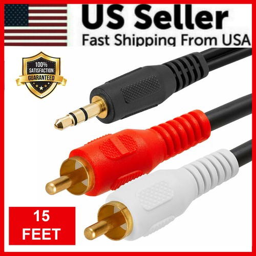 15FT 3.5mm Audio To 2 RCA Cable 1/8 