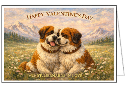 Saint Bernards In Love - Single Valentine Card with Envelope