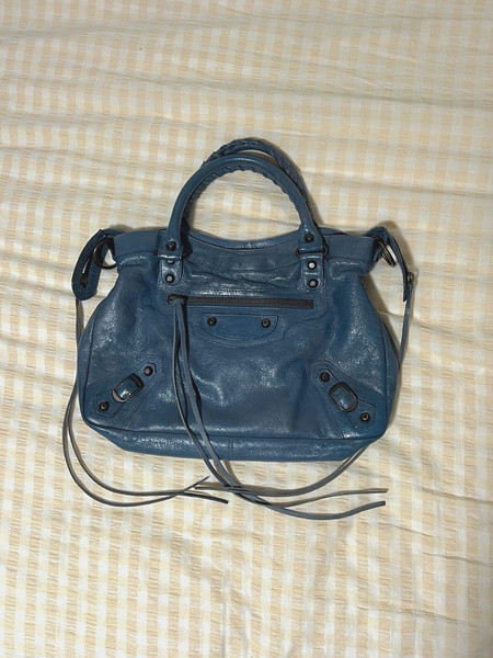 Vintage y2k blue grey leather Balenciaga town bag