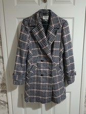 Next Outerwear Women's Tailored Check Double Breasted Coat Size 10 Navy Pink