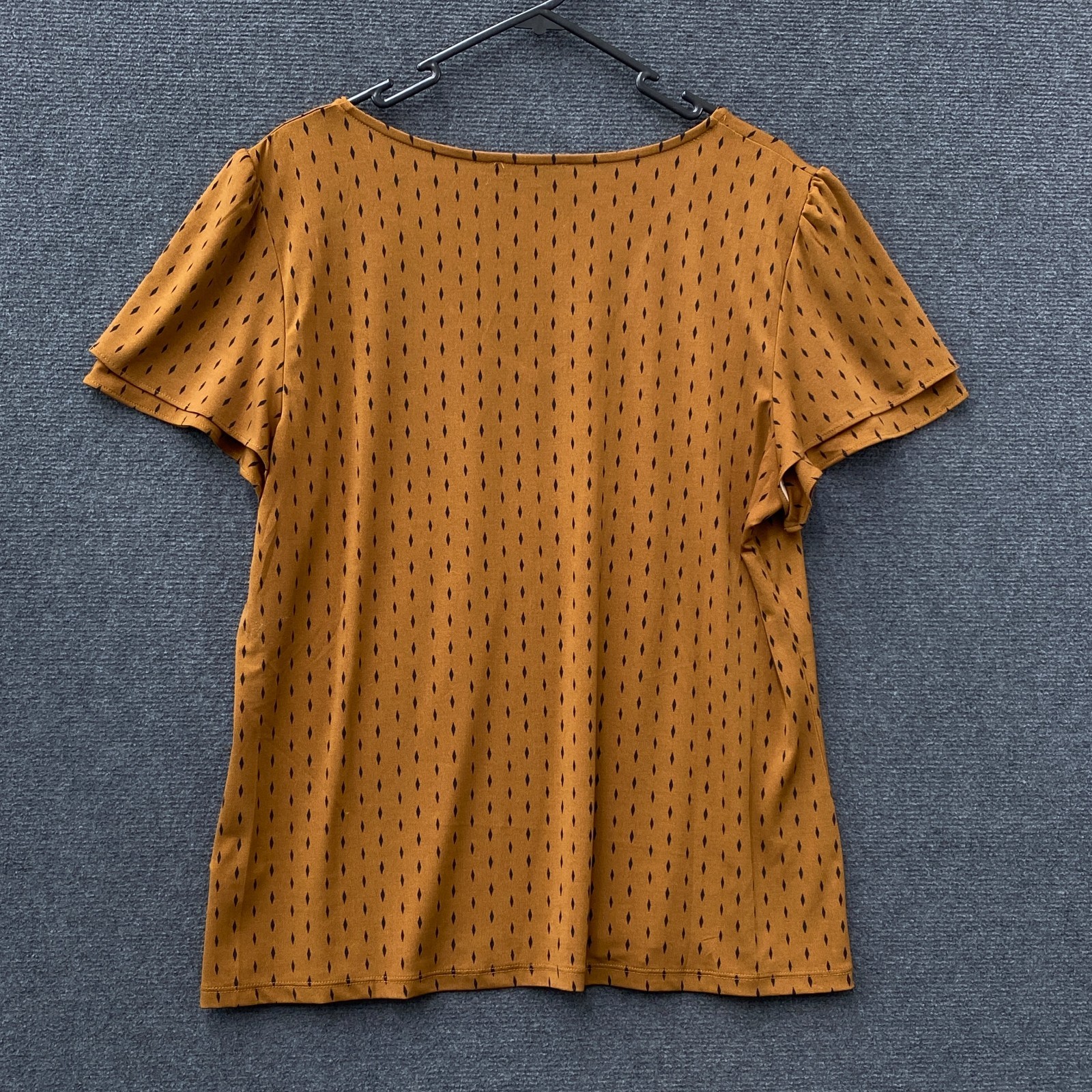 Basque Womens Layered Short Sleeve Blouse Bronze Black Diamond V-Neck Size 16 image 9