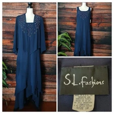 SL Fashions 2 Piece Dress Plus Size 18 Maxi Beaded Flared Flowy NWT Vintage READ