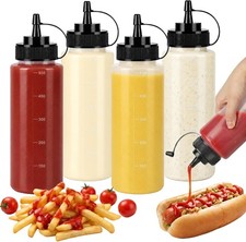 4 Pack 16oz Condiment Squeeze Bottles, Food Grade Plastic Sauce Bottles with