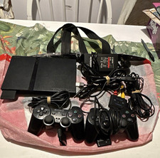 Sony PlayStation 2 PS2 Slim Black Console Bundle 2 DualShock, AV/Power, 8MB
