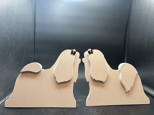 Vintage White Maltese Dog Bookends
