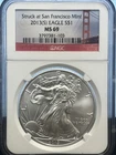 2013-S Silver Eagle $1 Coin, NGC MS69, Golden Gate Bridge