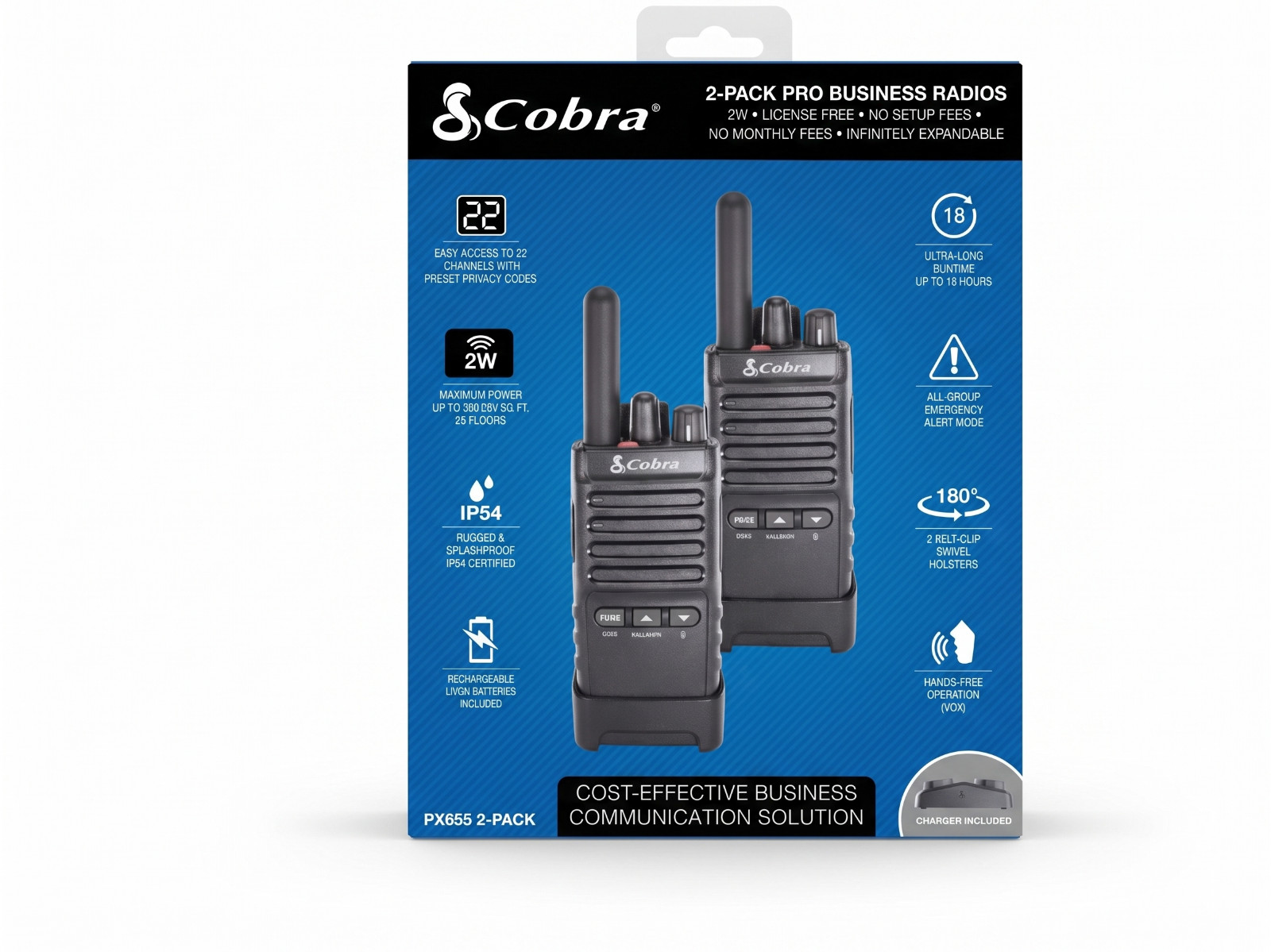 Cobra PX655 Pro Business 2W FRS Walkie Talkie New FREE SHIPP