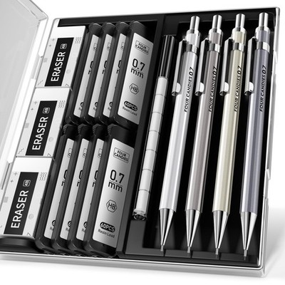 Four Candies 0.7mm Mechanical Pencil Set with Case - 4PCS Metal Mechanical Pe...