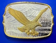 American Bald Eagle in Flight Over the Mountains Vintage Two Tone Belt Buckle
