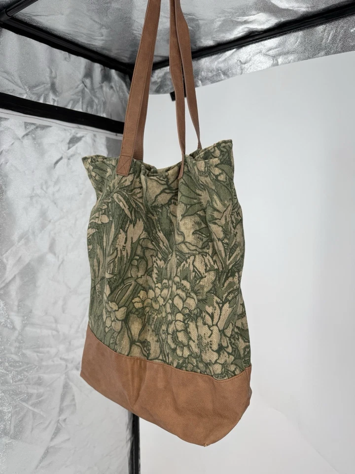 MERONA Green Jute Faux Leather Floral Tote Big Bag Purse - Image 3 of 4