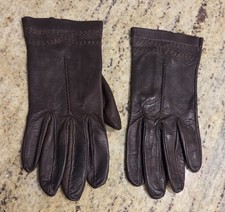 Vintage Womens Size L Brown Leather 8.5" Gloves Weave Wrist