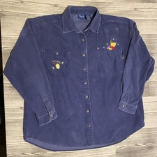 Vtg 90s Disney Pooh Corduroy Button Down Shirt XL Embroidered 100 Acre Wood