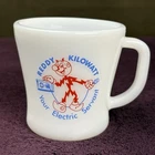 RARE! Vtg 1960s Reddy Kilowatt "Your Electric Servant" Fire-King Advertising Mug