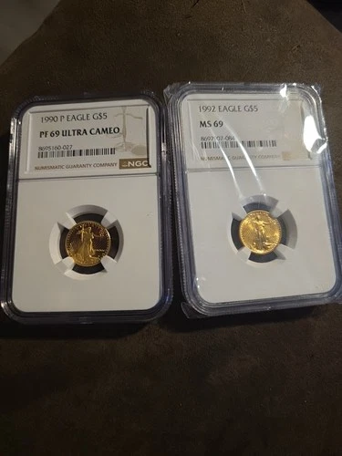 1990P And 1992 Gold Eagle 1/10 Ounce $5
