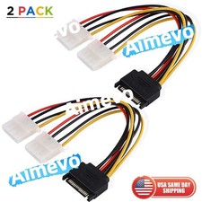 2pcs 8" 15-pin SATA Male to Dual 4pin Molex Female Power Adapter Cable Connector