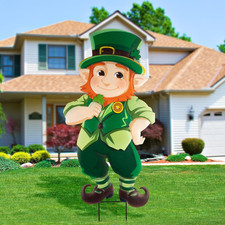 Metal Leprechaun Garden Stakes - St. Patrick's Day Outdoor Decorations 41.3" H