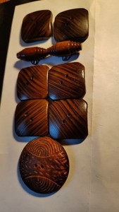 Buttons Wood Antique Lot Of 9 Carved, Square, Toggle Beautiful Solid Wood