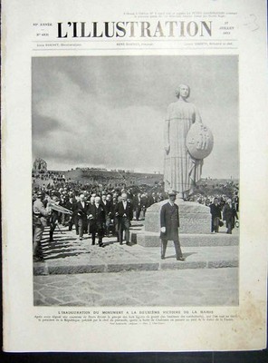 Original alter Vintage Druck Denkmal Marne Victory Chalmont Französisch 1935 20.