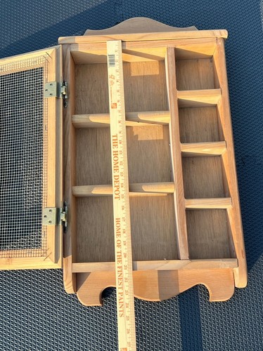 Vintage Primitive Wood Wall Spice Rack Cabinet Mesh Door Curio Display 27”x15” - Picture 15 of 19