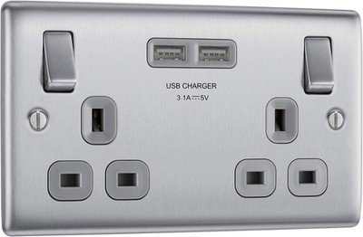 BG Elektrische Doppel geschaltete Netzsteckdose Steckdose mit zwei USB-A Ladegeräten