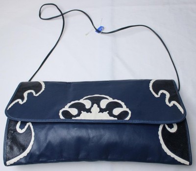 Carlos Falchi Women's Envelope Clutch Shoulder Bag NC3 Navy Blue One Size