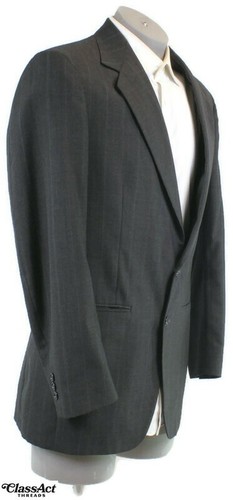 Towncraft Black Striped 2 piece suit Mens Wool Blend 40L Flat Front 34" Waist - Picture 3 of 10