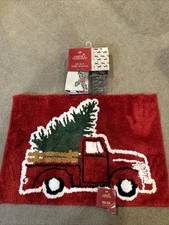 Winter Wonder Lane Red Truck & Trees 13 Pc Shower Curtain Set W/Rug