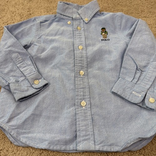 Ralph Lauren Hemd Kinder Jungen 24 Monate blau bestickt Polo Bear Oxford Preppy - Bild 2 von 7