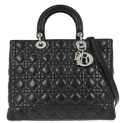 Christian Dior Black Lambskin Lady Dior Cannage 2way Handbag 01-MA-0141 197142