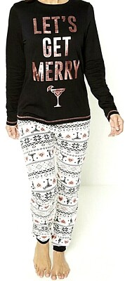 Neu Lets Get Merry langärmliges Damen-Pyjama-Set Größe UK 8/10 UK 12/14 UK 16/18