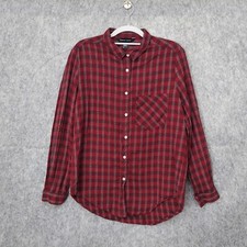 American Apparel Women Shirt S Flannel Plaid Long Sleeve Collar Preppy Outdoor