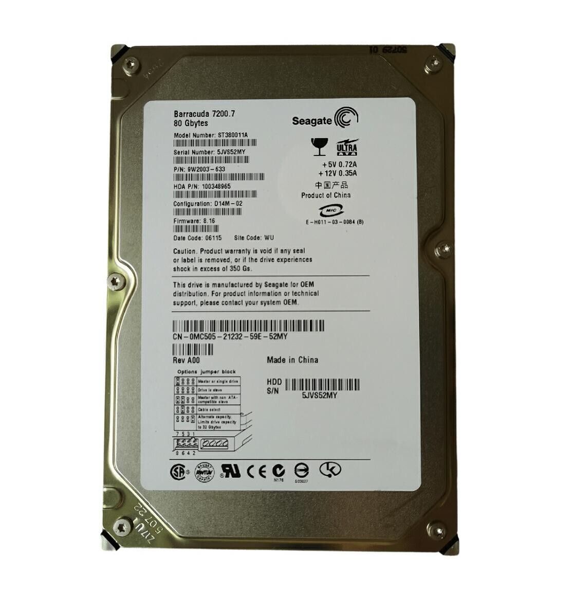 【中古】Seagate HDD IDE 80GB ST980829A Seagate 80GB ST380011A 7200RPM PATA IDE 3.5
