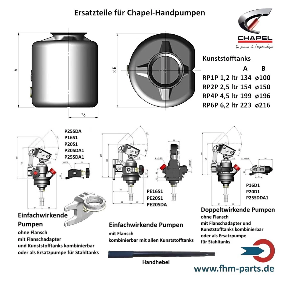 Chapel Handpumpen Ersatzteile Dichtsätze Ersatzpumpe Tank Handhebel Kipperpumpe