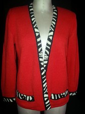 ST. JOHN Womens Open Front Cardigan Blazer Jacket Sweater Size Small Red
