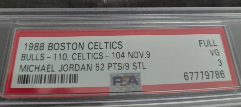 1988 Michael Jordan 52 Points Bulls Celtics Full Ticket PSA 3 VG November 9 - Image 4 of 4