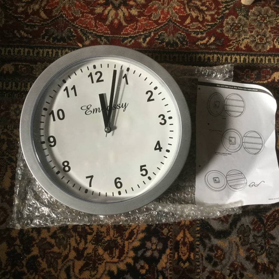 Wall Office clock with hidden storage safe by embassy battery operated
