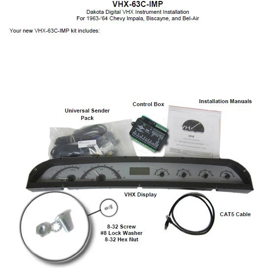 Dakota Digital 1963-64 Chevy Impala Biscayne Sistema de calibre analógico VHX-63C-IMP-C-R Foto 4 de 4