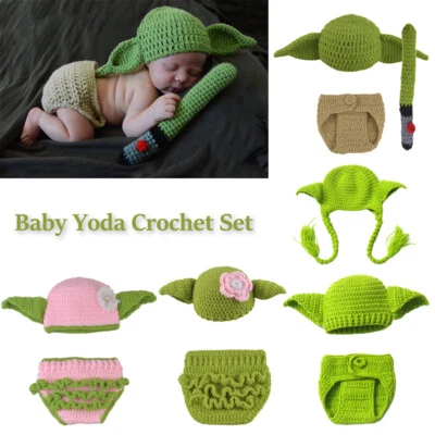Star Wars Master Yoda Newborn Baby Knitted Crochet Costume Photo Prop Outfit Set