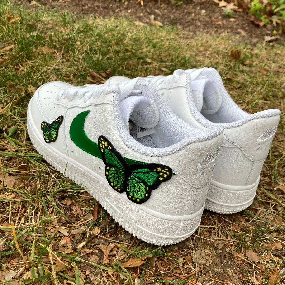 white air force ones with butterflies
