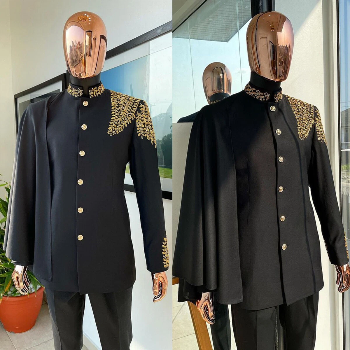 Fashion Men s Suits with Shoulder Cape Chinese Suit Red Carpet Formal Wear