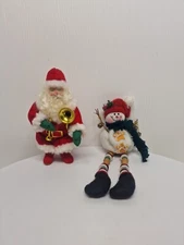 Lot Of 2 Christmas Figurines  Winter Holiday Shelf Sitter Snowman & Santa Claus 