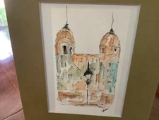 Watercolor painting Matted in 8x10 original Architecture 