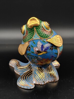 景泰蓝珐琅彩招财金鱼Vintage Chinese Cloisonne Enamel Brass