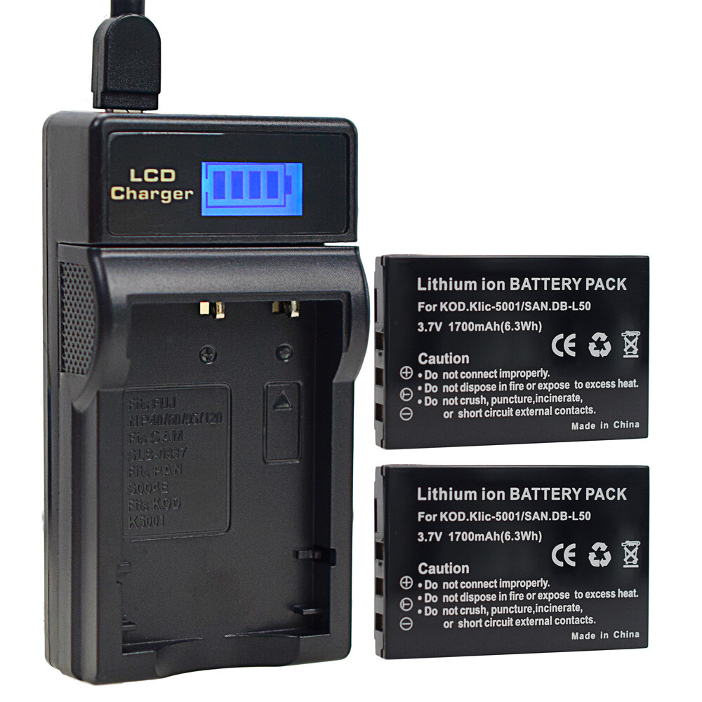 2x Battery Li-ion 3.7V - 1700mah FOR Kodak KLIC-5001 / Sanyo DB