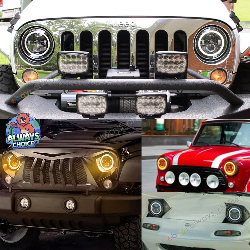 Paar 7 Zoll Rund LED Scheinwerfer Angel Eye für 90-97 Mazda Miata MX-5 /Jeep - Bild 2 von 4