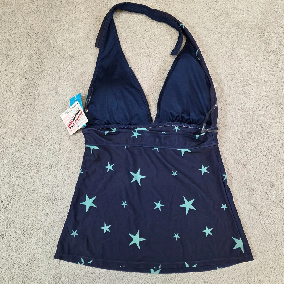 Tropical Escape Tankini Top Halter Navy Blue & Green Stars Medium NEW - Image 4 of 4