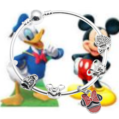 Bracelet Plaqué Argent Sterling 925 Avec Tête De Mickey - Taille 19.5 Cm - Neuf Avec étiquettes