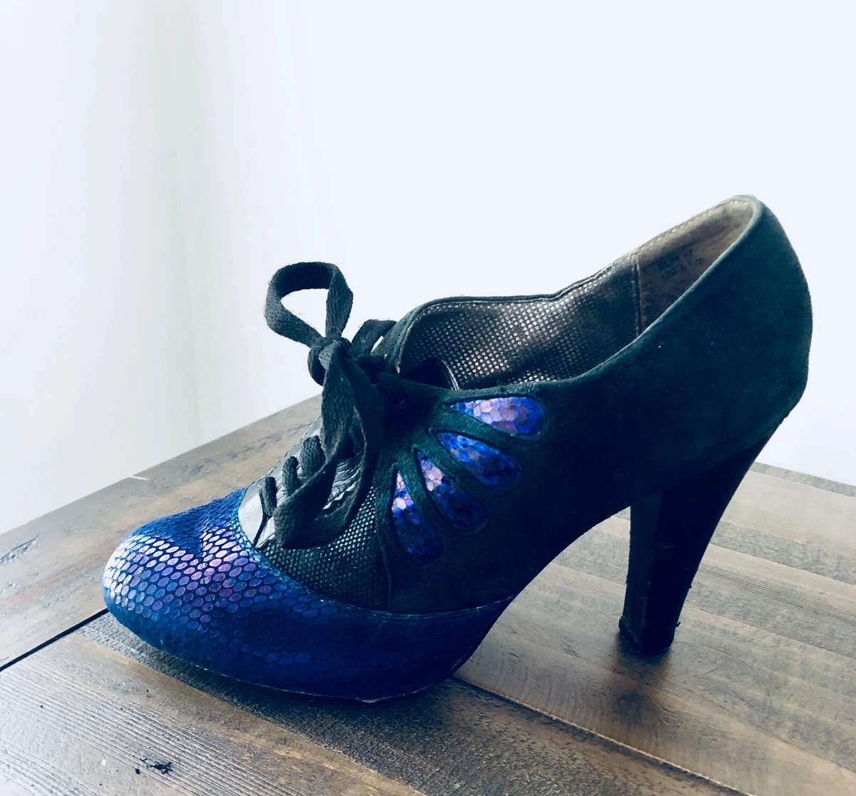 Oxford Shoes Women Oxford Shoes 60s Shoes Black Suede Fabric Thick  Shoelaces 1960's Oxford Heels Chunky Heels Pucci Design Style Lining